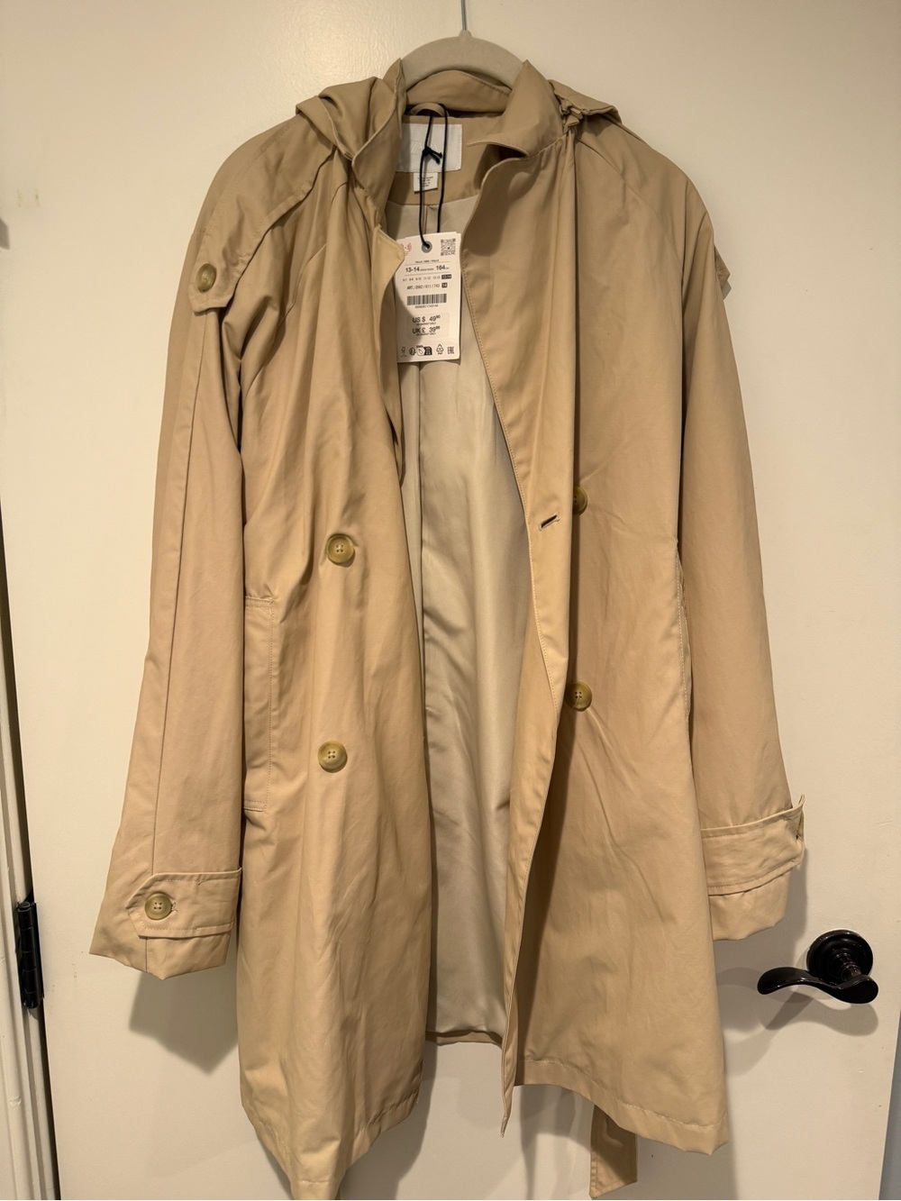 NWT Zara Classic Beige Trench Coat Jacket